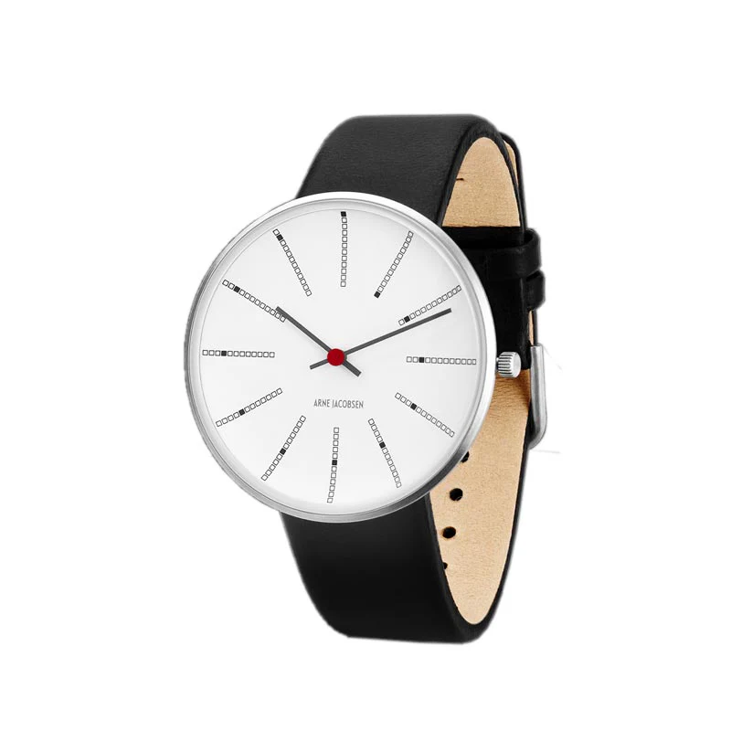 Bankers watch des. Arne Jacobsen - 40mm diameter, white dial, black strap - Image 3