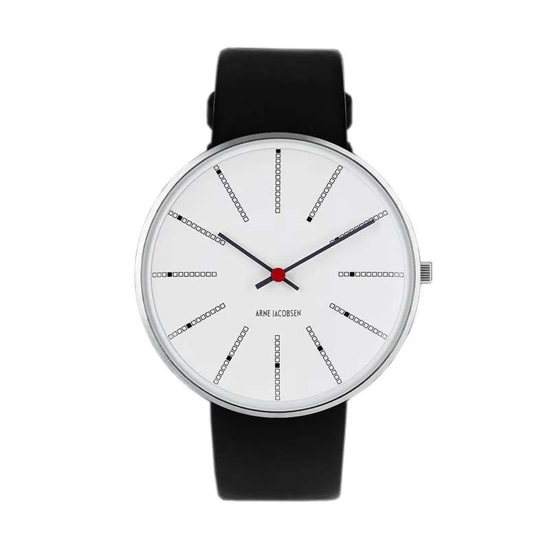Bankers watch des. Arne Jacobsen - 40mm diameter, white dial, black strap - Image 7