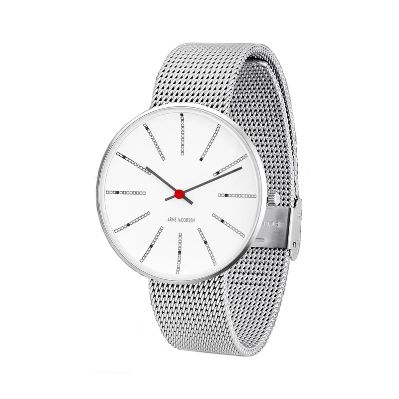 Bankers watch des. Arne Jacobsen - 40mm diameter, white dial, matt steel mesh band - Image 3