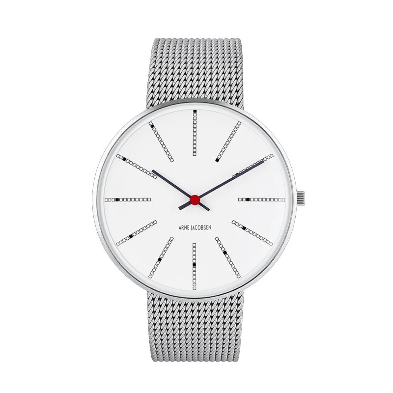 Bankers watch des. Arne Jacobsen - 40mm diameter, white dial, matt steel mesh band - Image 6