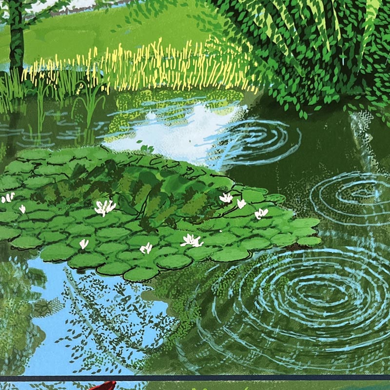 Water Lilies in the Pond with Pots of Flowers poster by David Hockney - white background - Image 4