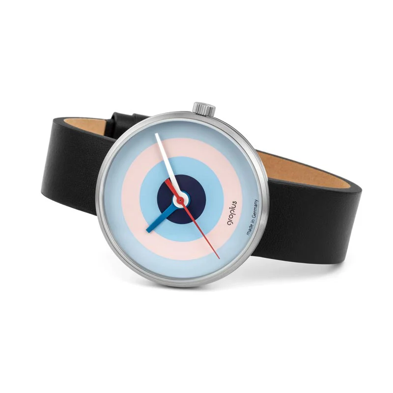 J. Albers Watch, Black Leather Strap, Pink and Blue, by Walter Gropius - Image 3
