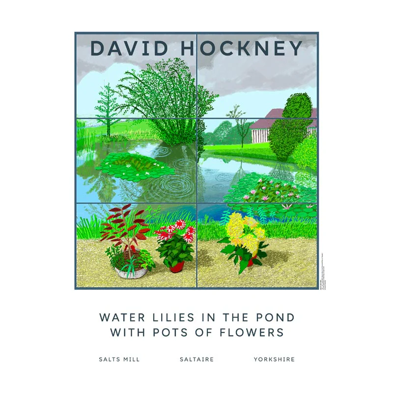 Water Lilies in the Pond with Pots of Flowers poster by David Hockney - white background - Image 6